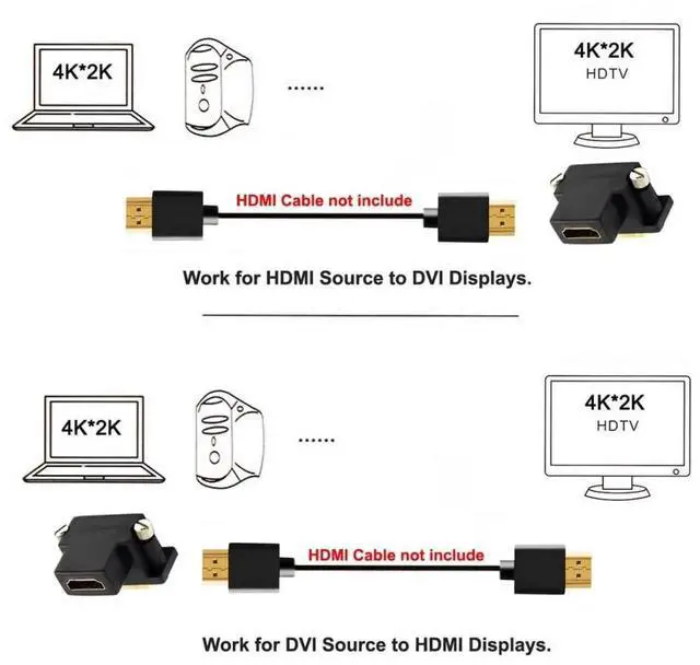 Alt view image 7 of 7 - JAENFONG  HDMI to DVI Adapter,DVI Male to HDMI Female 90 Degree Down Angled Gold Plating Bidirectional Converter Adapter for TV, Monitor, Computer
