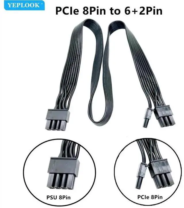 Alt view image 6 of 6 - PCI-E Single 8Pin 6+2Pin VGA Graphics Card GPU Power Cable for Antec EAG 750W, 650W, 550W PRO Earthwatts Gold Semi Modular Power