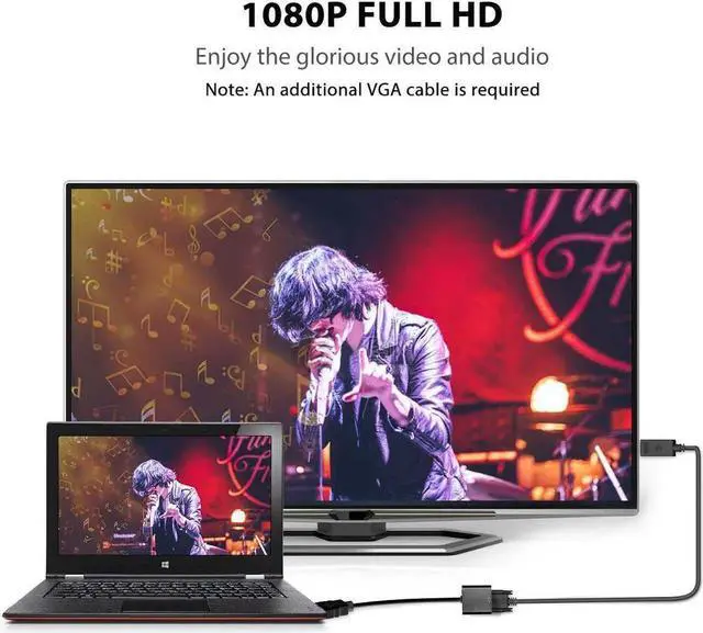 Alt view image 5 of 7 - JAENFONG HDMI to VGA Adapter, HDMI Male to VGA Female Cable with Power and Audio Port for HP Dell Lenovo Laptops, Xbox one, etc