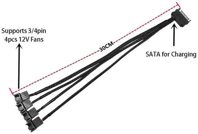 Alt view image 2 of 6 - Cable Splitter Converter for Computer Cooling Fan CPU Motherboard Extension Cable Wire SATA to 4Pin 3Pin Extend Cord Adapter