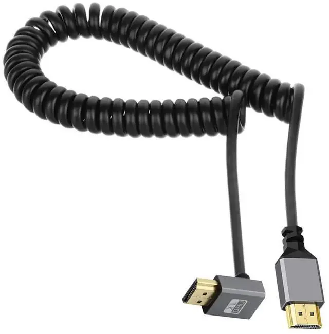 Main image of JAENFONG HDMI 2.0 Male to HDMI Male 4K 60hz Stretch Coiled Cable Up Angled 90 Degree for HDTV Computer Laptop Monitor