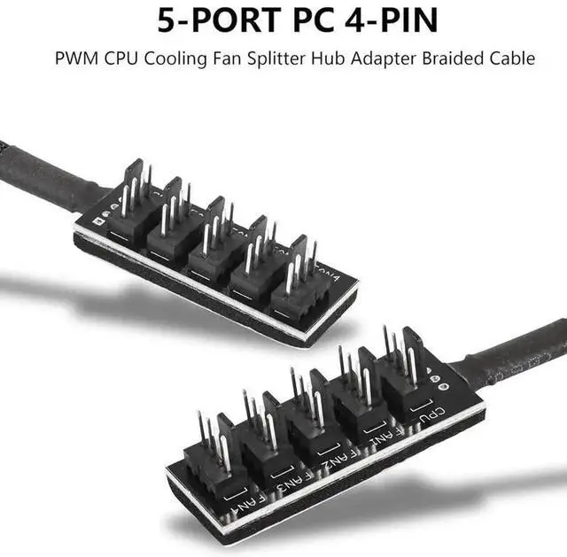 Alt view image 6 of 6 - 4-Pin PWM PC Fan Hub PC 5 Way Splitter 1 to 5 Splitter 5 Way PC Case Internal Motherboard 4pin/3pin Fan Power Extension Cable