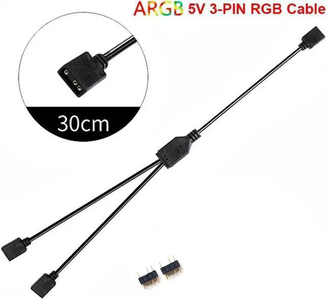 Alt view image 2 of 4 - JAENFONG 2 Pack 5V 3-Pin RGB 2-Way Female to x Female RBW LED Strip Splitter Cable,2 Port AURA RGB Lighting Hub w/ Gender Changer Adapter - 1 Foot