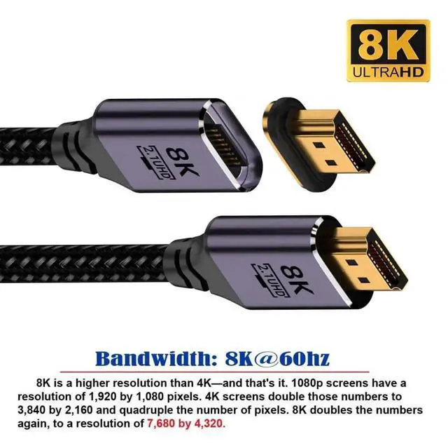 Alt view image 6 of 6 - JAENFONG  50cm Cable Magnetic Connector 8K Type-A HDMI 2.1 Male to Straight Male Video Cable for Laptop HDTV