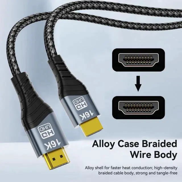 Alt view image 3 of 7 - JAENFONG  Cord 16K 8K 4K UHD HDMI Type-A Male to HDMI 2.2 Male HDTV Cable 96Gbps for HDTV Desktop Laptop Monitor (50cm)