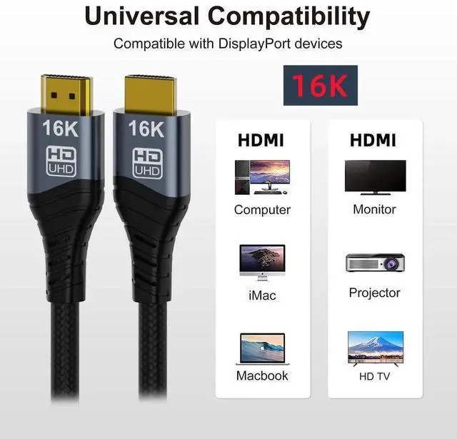 Alt view image 2 of 7 - JAENFONG  Cord 16K 8K 4K UHD HDMI Type-A Male to HDMI 2.2 Male HDTV Cable 96Gbps for HDTV Desktop Laptop Monitor (50cm)