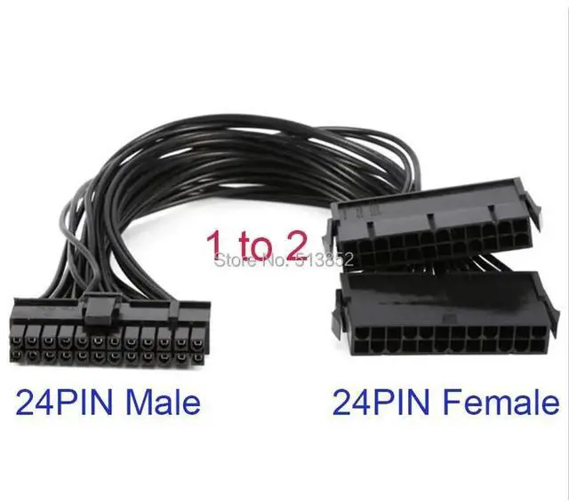 Alt view image 3 of 6 - 24Pin Power Supply Cable Synchronizer Male to Female ATX Mining 30cm Motherboard Dual PSU Extension Cable for Computer Adapter