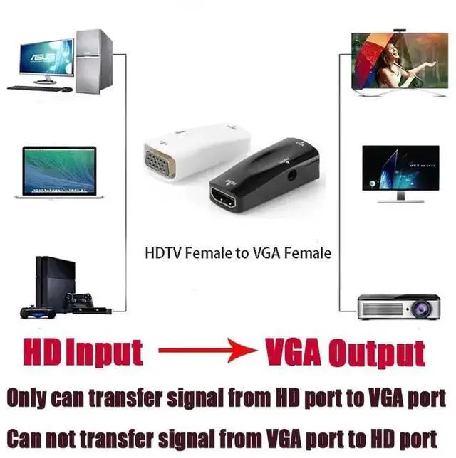 Alt view image 5 of 6 - With HDMI to VGA Converter Female to Female Adapter Computer Laptop Game Player to HDTV Projector Monitor Audio 1080P Video Plug