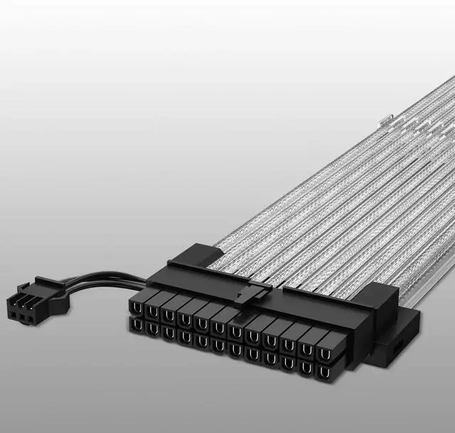 Alt view image 2 of 7 - JAENFONG 24 Pin RGB PSU Cable, Ribbon Fiber Optic Design with 24 LED Beads, Durable and RGB Power Extension Cable for 5V 3-pin ARGB Header, White Aluminum Foil Braided Wire, 0.8 Feet