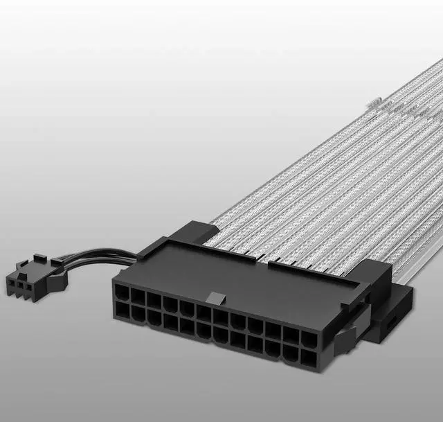 Alt view image 3 of 7 - JAENFONG 24 Pin RGB PSU Cable, Ribbon Fiber Optic Design with 24 LED Beads, Durable and RGB Power Extension Cable for 5V 3-pin ARGB Header, White Aluminum Foil Braided Wire, 0.8 Feet