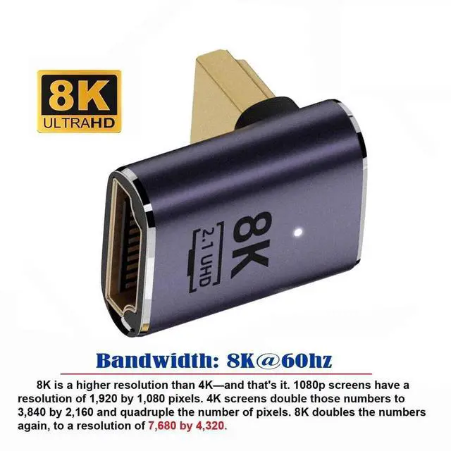 Alt view image 6 of 7 - JAENFONG  8K Cable HDMI Male to HDMI 2.1 Female Vertical 90 Degree Up Angled Low Profile UHD Extension Adapter Support 8K 60hz HDTV
