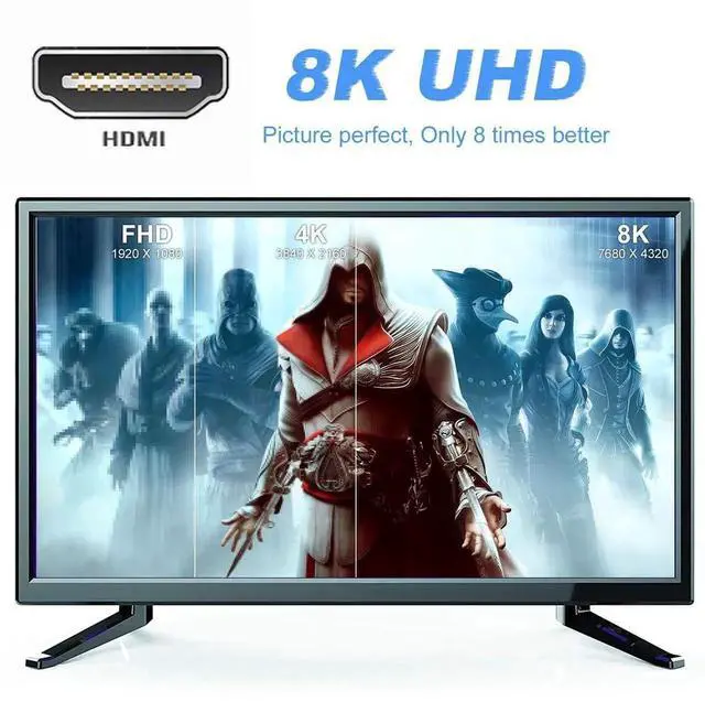 Alt view image 4 of 7 - JAENFONG  8K Cable HDMI Male to HDMI 2.1 Female Vertical 90 Degree Up Angled Low Profile UHD Extension Adapter Support 8K 60hz HDTV