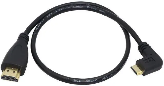 Main image of JAENFONG 50cm 19.6inch High Speed Gold Plated Mini HDMI Right Angle Male to HDMI Male Cable (Black) R