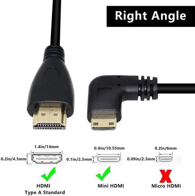Alt view image 3 of 6 - JAENFONG 50cm 19.6inch High Speed Gold Plated Mini HDMI Right Angle Male to HDMI Male Cable (Black) R