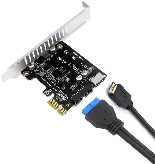 Alt view image 6 of 6 - PCIE to USB 3.0 Expansion Card 5Gpbs Type E Converter Front Panel PCI Express 1x 4X 8X 16X to 19P 20PIN Type C Mount Adapter