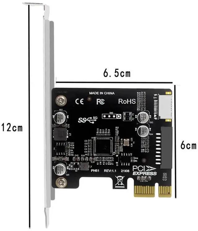Alt view image 2 of 6 - PCIE to USB 3.0 Expansion Card 5Gpbs Type E Converter Front Panel PCI Express 1x 4X 8X 16X to 19P 20PIN Type C Mount Adapter