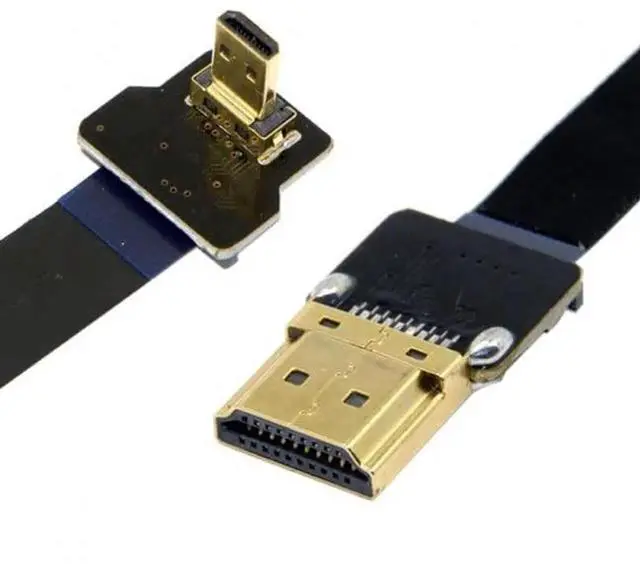 Alt view image 2 of 7 - JAENFONG 90 Degree Up Angled FPV Micro HDMI Male to HDMI Male Flat Cable 50cm Compatible for FPV HDTV Multicopter Aerial Photography Support 1080p 60h