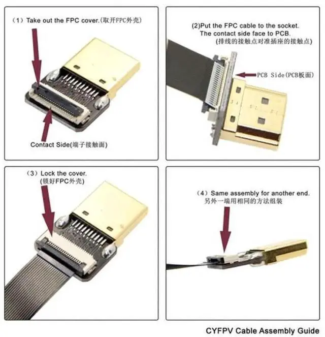 Alt view image 4 of 7 - JAENFONG 90 Degree Up Angled FPV Micro HDMI Male to HDMI Male Flat Cable 50cm Compatible for FPV HDTV Multicopter Aerial Photography Support 1080p 60h