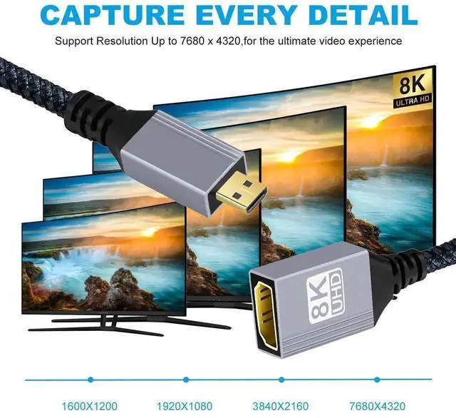 Alt view image 4 of 7 - JAENFONG Cord 8K Type-D Micro HDMI 2.1 Male to HDMI Female Extension HDTV Cable for DV Camera Laptop Portable Monitor 17CM