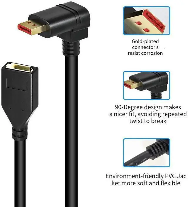 Alt view image 5 of 7 - JAENFONG  8K/60Hz 90 Degree Angle Displayport 1.4 Extension Cable Displayport Male to Female Displayport 1.4 Cord Support 8K@60Hz,4K@144hz 0.3M/1FT