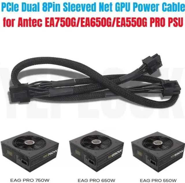 Main image of PCIe Dual 8Pin 6+2Pin GPU Power Cable forAntec EAG 750W, 650W, 550W PRO Earthwatts Gold Semi Modular Power, Sleeved Net 60+20CM