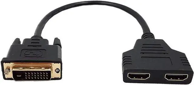 Main image of JAENFONG DVI to HDMI Cable, Gold-Plated DVI-D(24+1) Male to Dual HDMI Female 1080p HDMI Video Adapter Splitter Cable (Only 1 output device should be active at any time)