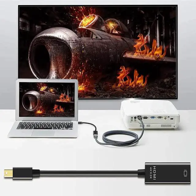 Alt view image 7 of 7 - JAENFONG  Mini DisplayPort to HDMI Adapter, Mini DP Thunderbolt to HDMI Converter 4K Compatible for MacBook Air / Pro,UHD Monitor / TV / Projector (Black)