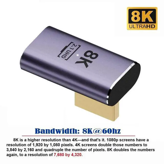 Alt view image 2 of 6 - JAENFONG  8K Cable HDMI Male to HDMI 2.1 Female Vertical 90 Degree Left Angled Low Profile UHD Extension Adapter Support 8K 60hz HDTV