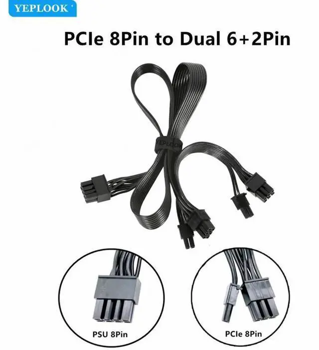 Alt view image 4 of 5 - PCIe Dual 8Pin 6+2Pin VGA GPU Power Cable ForCooler Master MWE & MWE V2/GX 550W 650W 750W 850W 1050W 1250W Modular Power, 18AWG