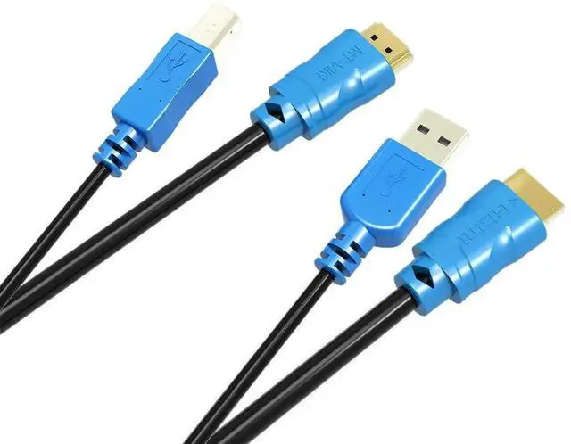 Alt view image 2 of 7 - JAENFONG MT-VIKI 2 Packs USB HDMI KVM Cable 10ft 4K HDMI USB A to HDMI USB B Twin Cord for Standard KVM Switch 10ft