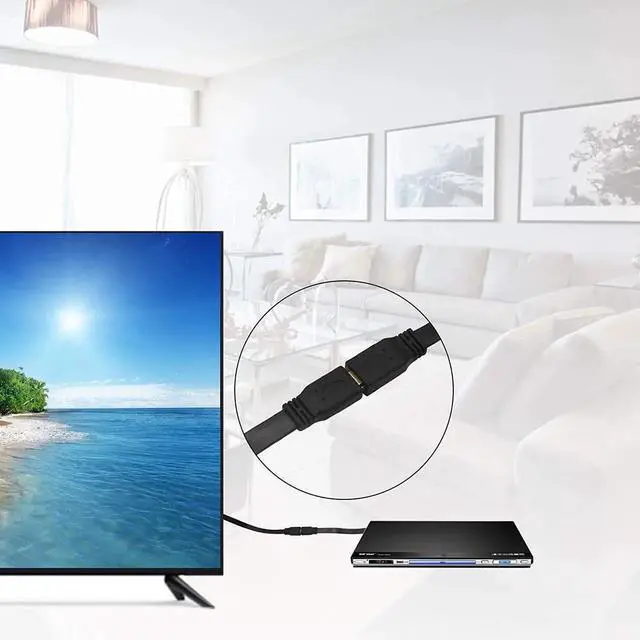 Alt view image 4 of 7 - JAENFONG  1FT Flat Slim High Speed HDMI Extension Cable A Female to 90 Degree Down Angle A Male Cord