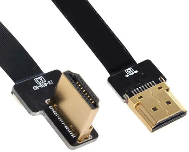 Alt view image 7 of 7 - JAENFONG  HDMI Type A Male to Male HDTV FPC Flat Cable for FPV HDTV Multicopter Aerial Photography 90 Degree Left Angled 0.2M