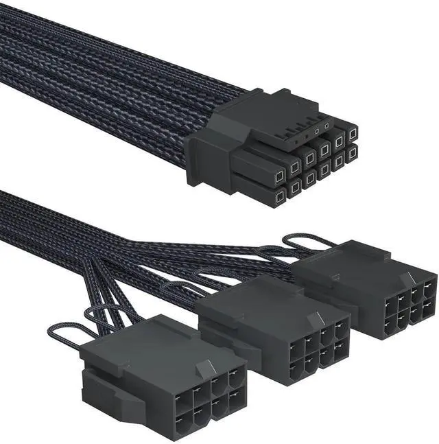 Alt view image 2 of 7 - JAENFONG PCI-e 5.0 16-Pin (12+4) to 3x8 PCI-E Sleeved Extension Cable, 12VHPWR 16AWG PSU Extension Cable for GPU 3090Ti & RTX 4080 4090