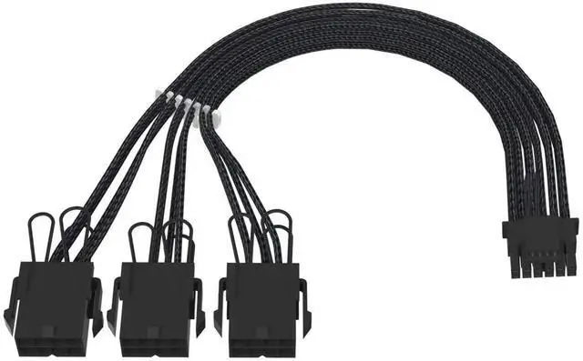 Alt view image 5 of 7 - JAENFONG PCI-e 5.0 16-Pin (12+4) to 3x8 PCI-E Sleeved Extension Cable, 12VHPWR 16AWG PSU Extension Cable for GPU 3090Ti & RTX 4080 4090