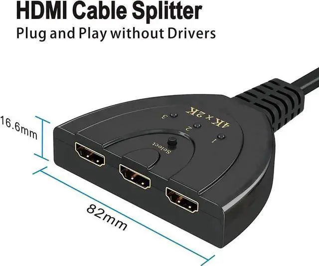 Alt view image 5 of 6 - JAENFONG  HDMI Switch, 3 Port 4K HDMI Switch 3x1 Switch Splitter with Pigtail Cable Supports Full HD 4K 1080P 3D Player