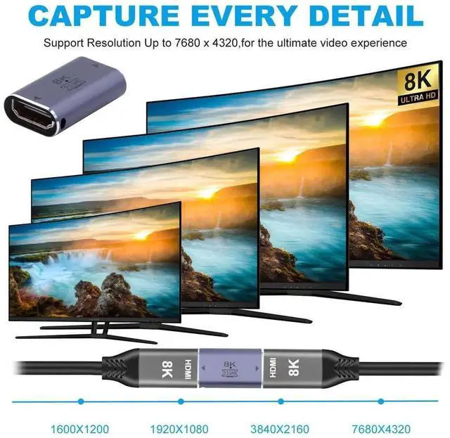 Alt view image 5 of 7 - JAENFONG 8K Cable HDMI Female to HDMI 2.1 Female UHD Extension Gold Converter Adapter Support 8K 60hz HDTV