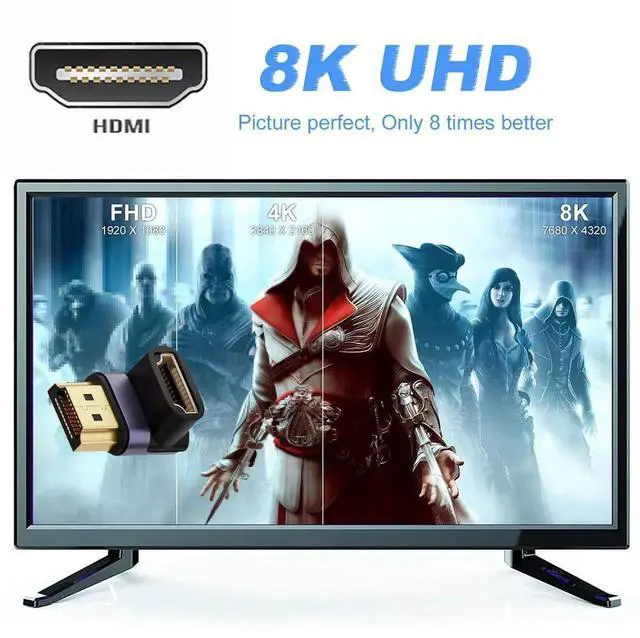 Alt view image 3 of 6 - JAENFONG  8K Cable HDMI Male to HDMI 2.1 Female Vertical 90 Degree Down Angled UHD Extension Adapter Support 8K 60hz HDTV