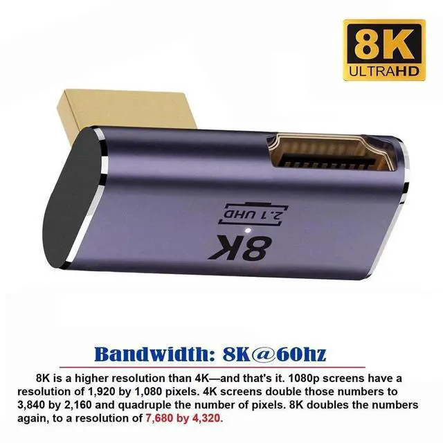 Alt view image 6 of 7 - JAENFONG 8K Cable HDMI Male to HDMI 2.1 Female Vertical 90 Degree Right Up Angled Low Profile UHD Extension Adapter Support 8K 60hz HDTV