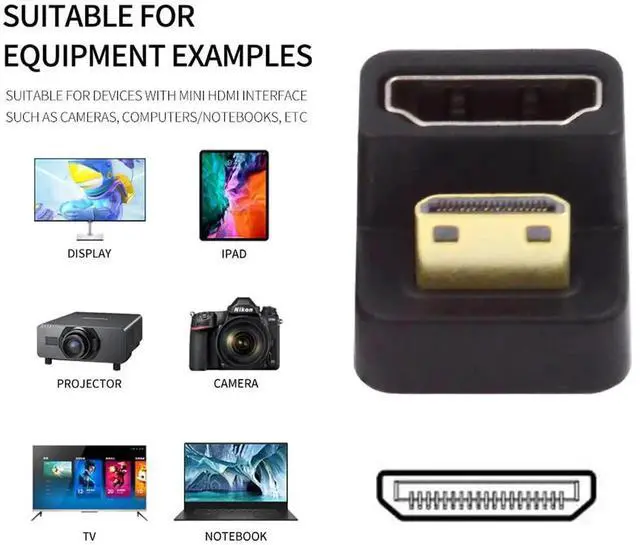 Alt view image 4 of 7 - JAENFONG  4K Cable 360 Degree Up Opposite U Shape Back Angled Mini HDMI 1.4 Male to HDMI Female Extension Adapter Converter