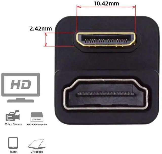 Alt view image 5 of 7 - JAENFONG  4K Cable 360 Degree Up Opposite U Shape Back Angled Mini HDMI 1.4 Male to HDMI Female Extension Adapter Converter