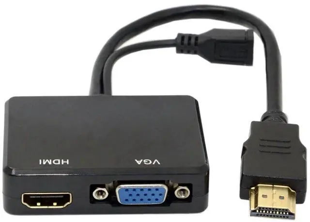 Main image of JAENFONG  HDMI to VGA & HDMI Female Splitter with Audio Video Cable Converter Adapter for HDTV PC Monitor
