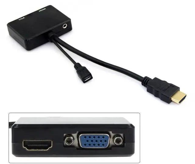 Alt view image 3 of 7 - JAENFONG  HDMI to VGA & HDMI Female Splitter with Audio Video Cable Converter Adapter for HDTV PC Monitor