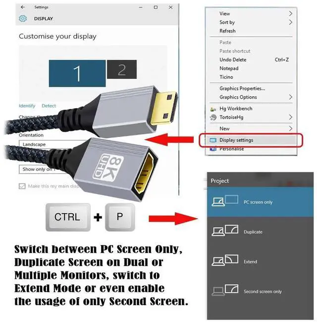 Alt view image 5 of 7 - JAENFONG  Cord 8K Type-C Mini HDMI 2.1 Male to HDMI Female Extension HDTV Cable for DV Camera Laptop Portable Monitor 17CM