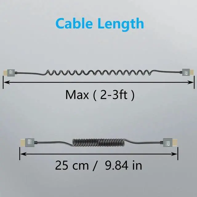 Alt view image 3 of 7 - JAENFONG  8K HDMI Coiled Cable, Ultra HD High Speed HDMI to HDMI Coiled Cable 2.1 Support 8K 4K 3D and Dynamic HDR Up to 48Gbps, Compatible with TV, PC,Camera Monitors Projector ect 3FT/0.9M
