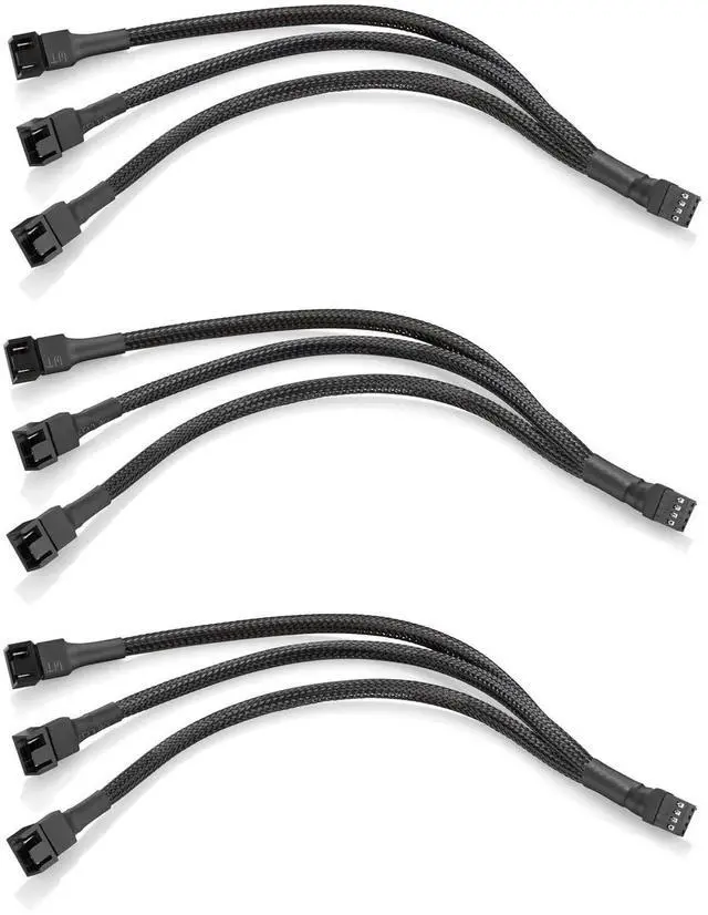 Main image of JAENFONG PWM Fan Splitter Cable 10 inches, 3 Pack, Black, 3 Way 4 Pin PC Fan Extension Cable, CA PWM Fan Extension Cable, for Computer ATX Case 4-Pin/3-Pin Cooling Fan Cable