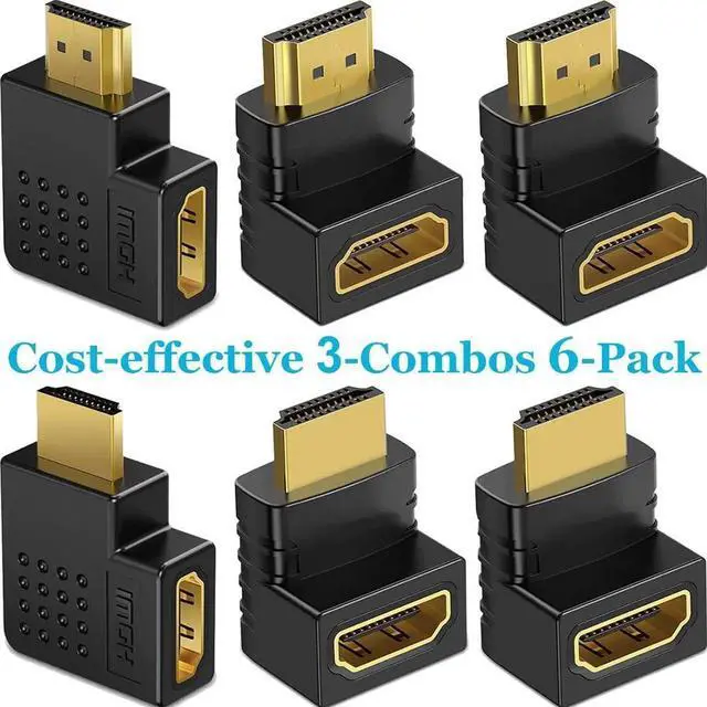 Alt view image 4 of 7 - JAENFONG  6 Pack HDMI 2.0 Male to Female Angled Adapter Left Right Up Down 90 270 Degree Right Angle HDMI Cable Connector Gold Plated 3D 4K Supported