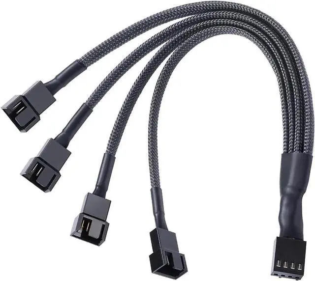 Alt view image 2 of 6 - JAENFONG PWM Fan Splitter Cable Hub 1 to 4 Power Adpater,Motherboard PMW 4-pin Fan Sleeved Braided Y Splitter Internal Power Extension Cable for Computer CPU/Case Fan 1x4 Converter - 10 inches