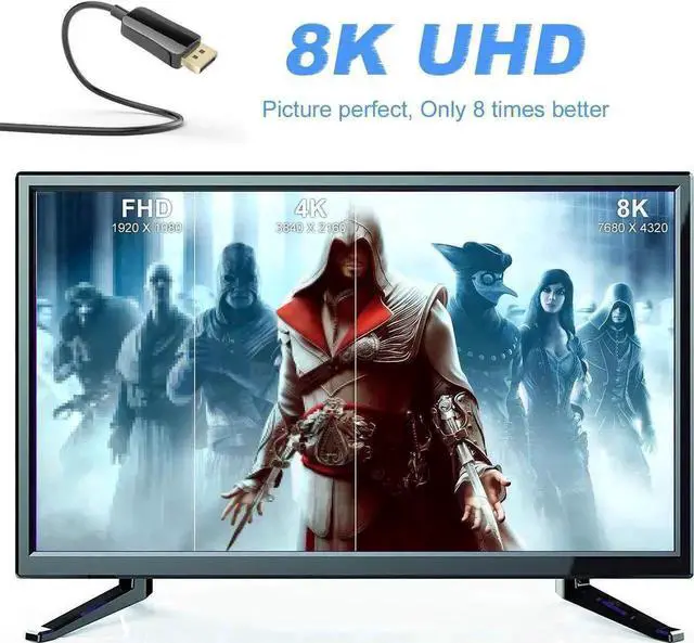 Alt view image 3 of 7 - DisplayPort to Displayport Cable , DP to DP Cable 1.4 Gold-Plated Ultra High Speed DisplayPort Cord, 8K@60Hz 4K@144Hz for Laptop PC Projector TV etc- Gaming Monitor DP Cable- 6.6 ft.