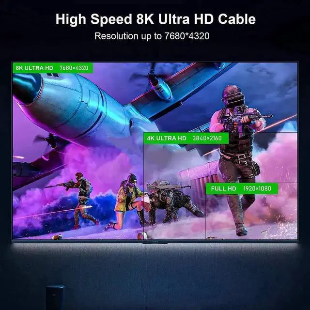 Alt view image 2 of 7 - JAENFONG 8K HDMI Fiber Optic Cable (3.3FT/1M), 8K@60Hz AOC Fiber HDMI 2.1 Braided CordSupports 8K@60Hz 4K@120Hz, 48Gbps AOC Dynamic HDR 10, eARC, HDCP2.2, 4:4:4
