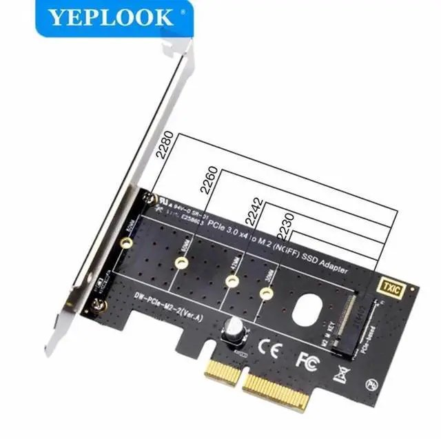 Alt view image 3 of 4 - PCIe 3.0 to M.2 NGFF SSD Adapter for PCIe NVME/AHCI SSD M Key Support X16 X8 X4 22*80 22*60 22*42 22*30 with Low Profile Bracket